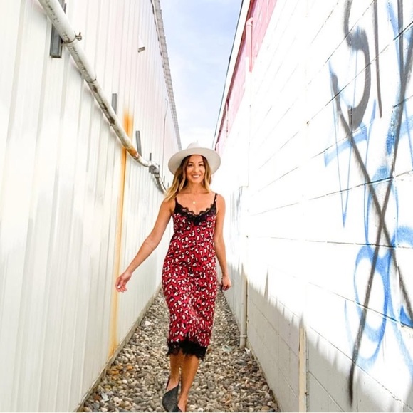 Zara Basic Leopard Cheetah Print Red and Black Nightgown Slip Dress Lace S - Picture 12 of 12